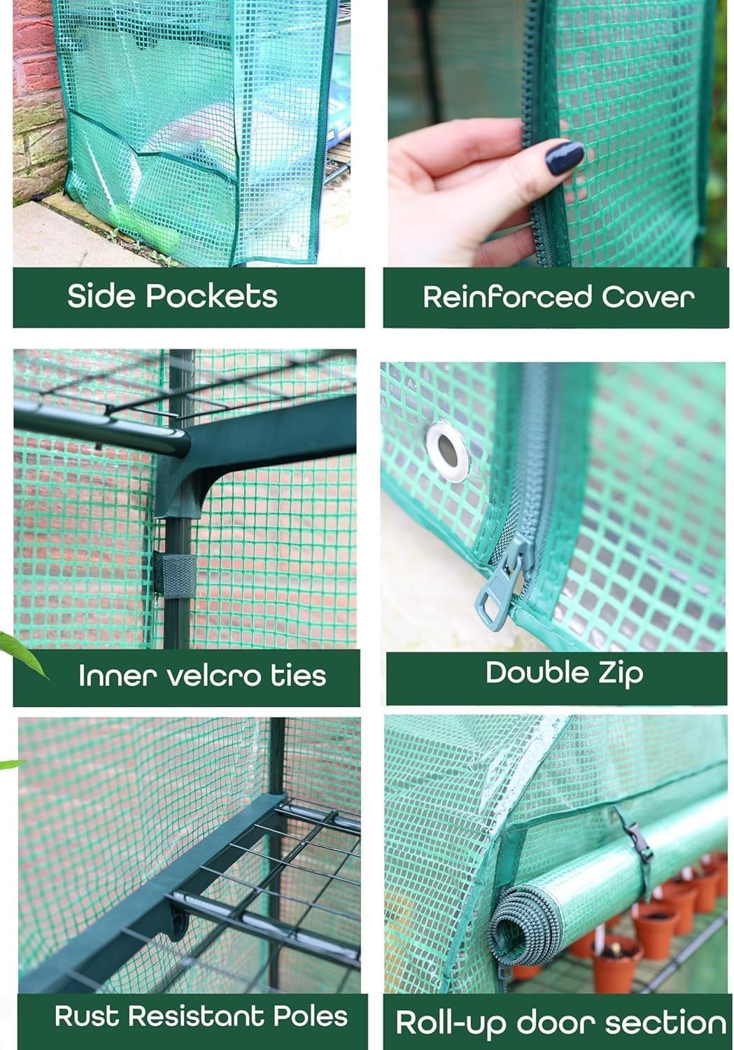 2 Tier Mini Greenhouse Shelves, PE Cover, Roll-Up Door, 55x45x85cm