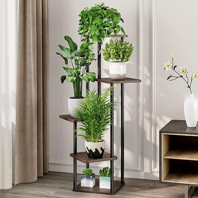 5 Tier Black Metal Plant Stand Indoor Outdoor Corner Tall Flower Shelf Rack