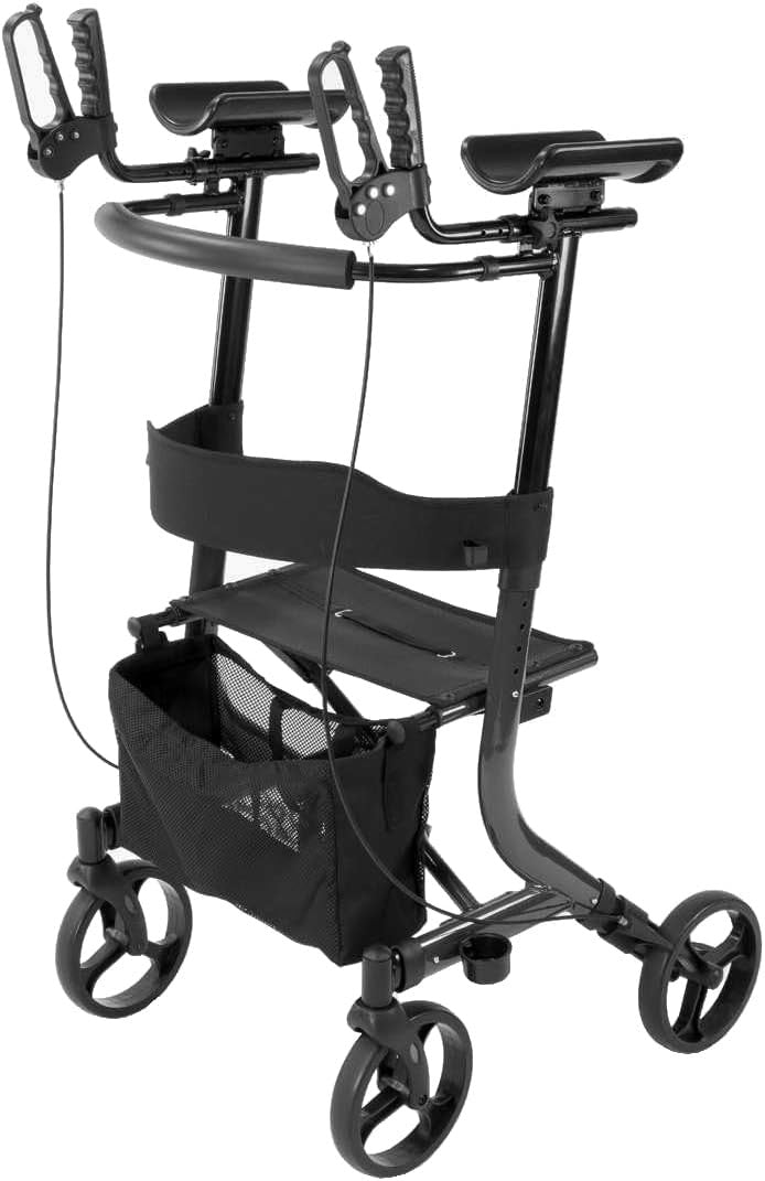 Upright Forearm Rollator Walker with Seat Folding Wheeled Frame Brakes