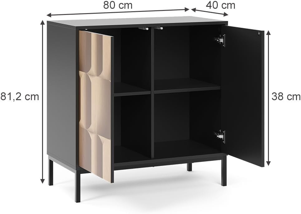 Modern Sideboard Cabinet 80cm Black Oak Storage Cupboard with 2 Doors