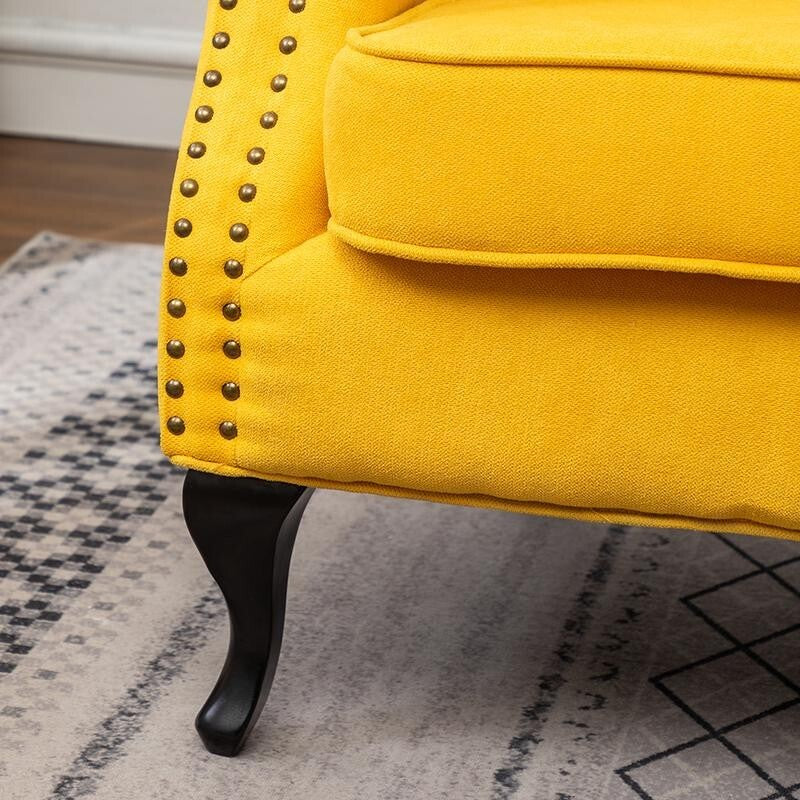 Yellow Tufted Armchair with Lumbar Cushion Sofa Seat Nailhead Trim
