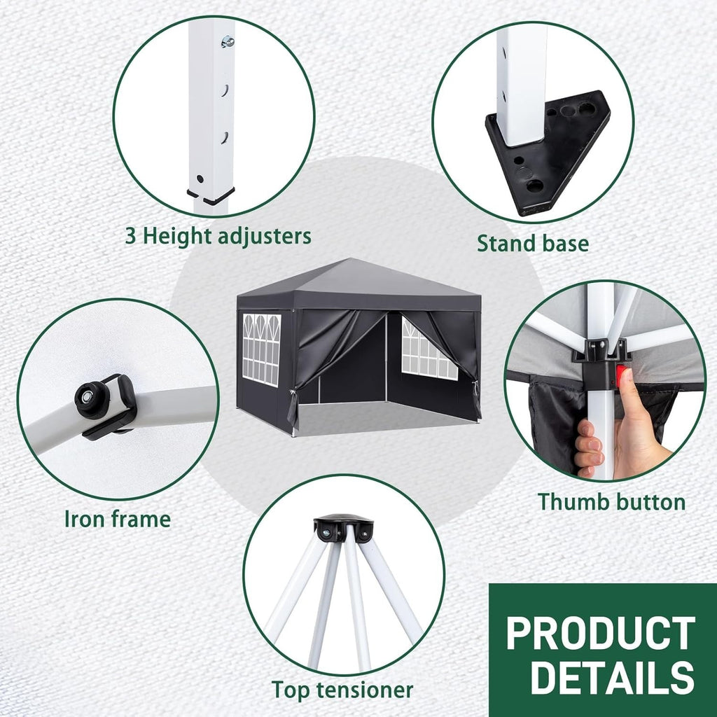 3x3M Grey Pop Up Gazebo with Sides Waterproof Outdoor Garden Party Tent Canopy