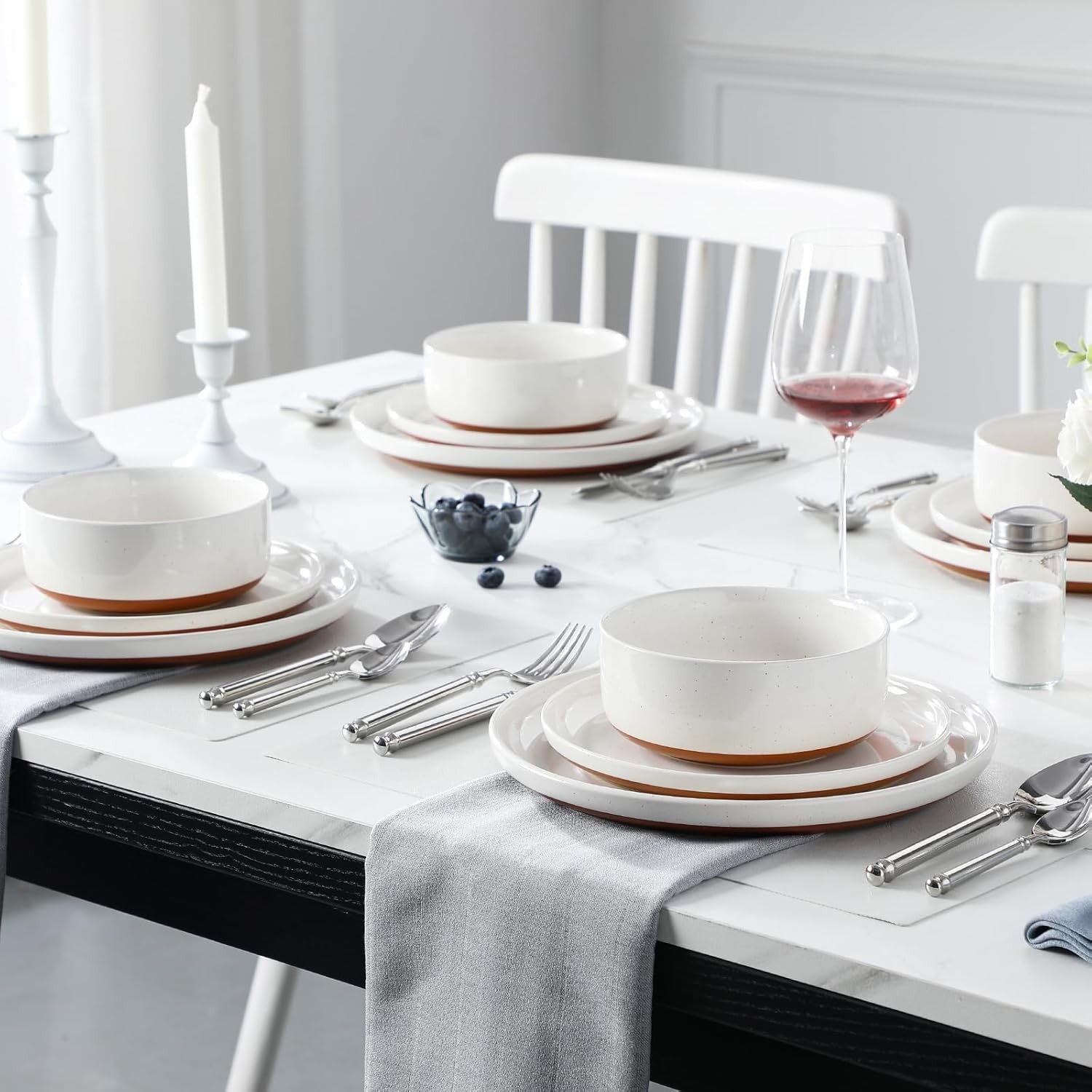 24 Piece Dinner Set Plates Bowls for 8 Stoneware Microwave Dishwasher Safe