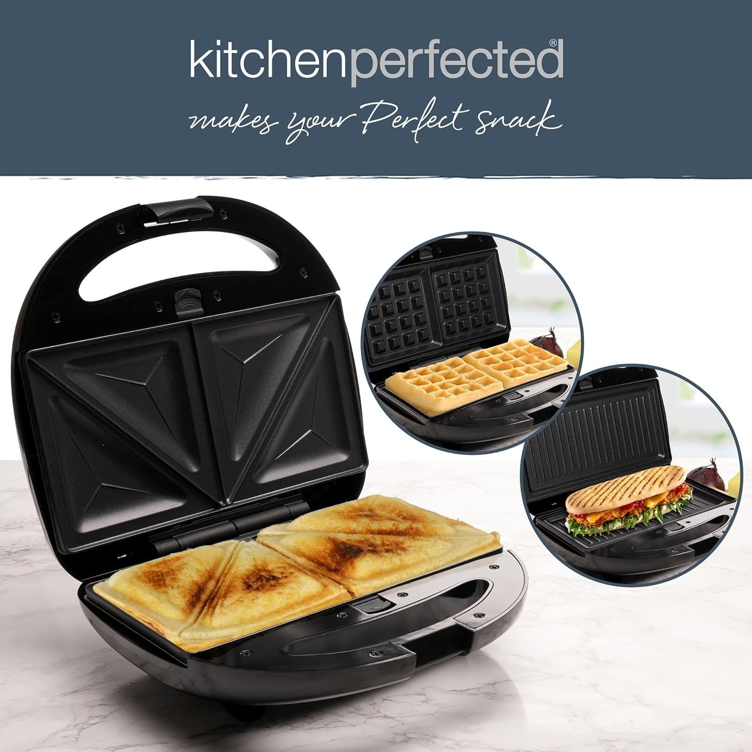 4-in-1 Snack Maker Toasties Waffles Omelettes Paninis Non-Stick Plates