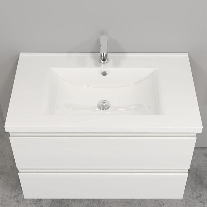 800mm White Wall Hung Bathroom Vanity Unit with Basin Sink 2 Drawer Storage