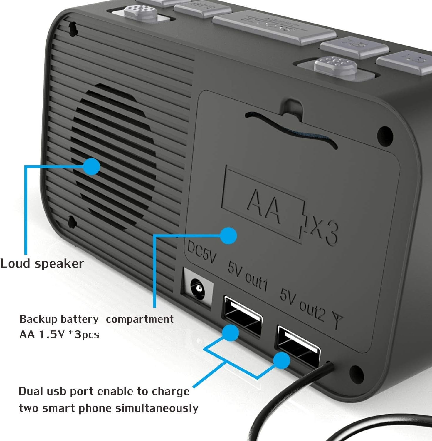 DAB FM Alarm Clock Radio LED Display Dual USB Snooze Sleep Timer