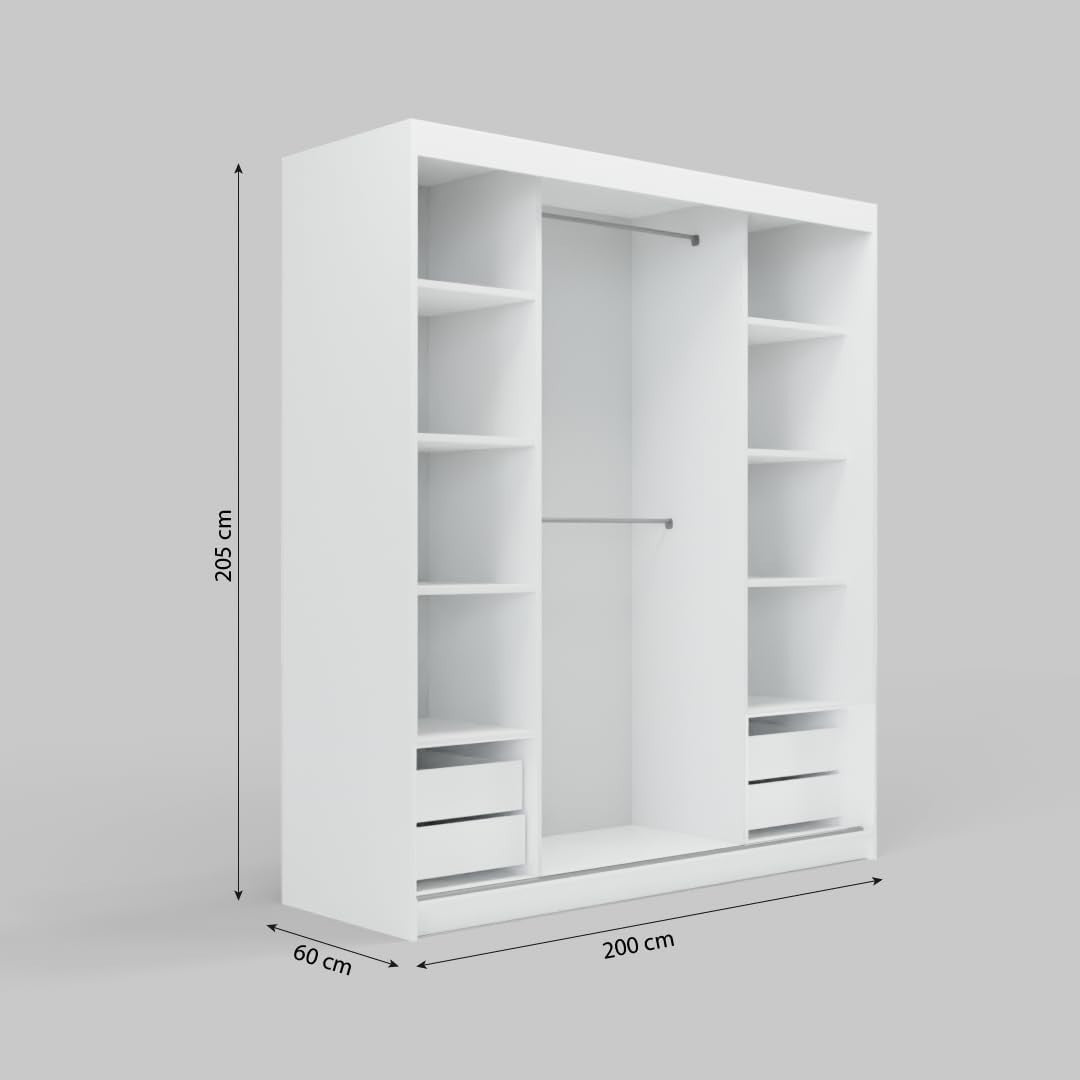 Sonoma Oak Sliding Mirror Wardrobe 200cm 4 Drawers Modern Storage
