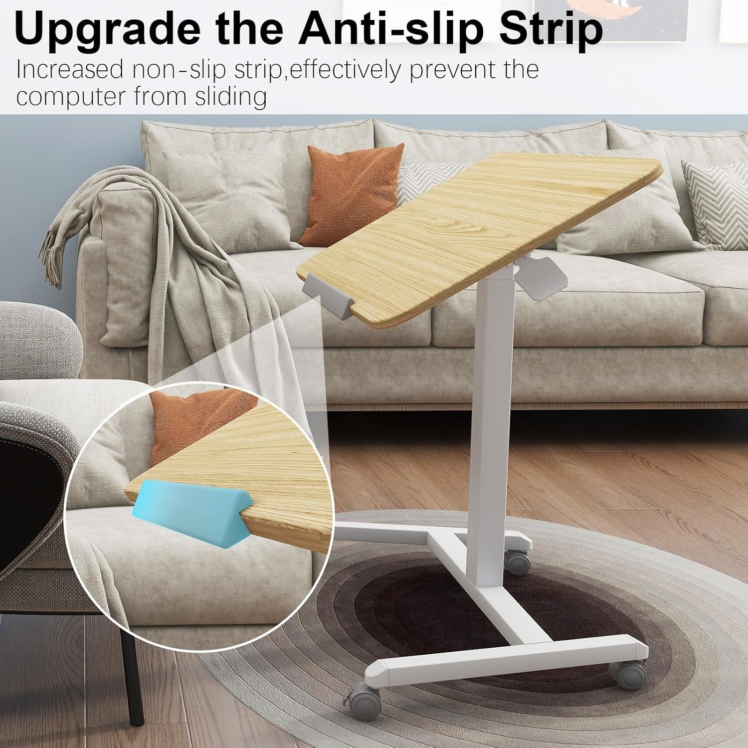 Adjustable Standing Desk Laptop Table with Wheels Mobile Overbed Workstation