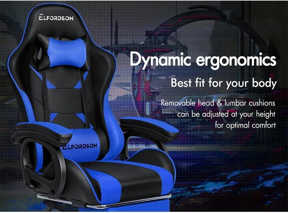 Ergonomic Gaming Chair Recliner Office Swivel Faux Leather Lumbar Massage 150°