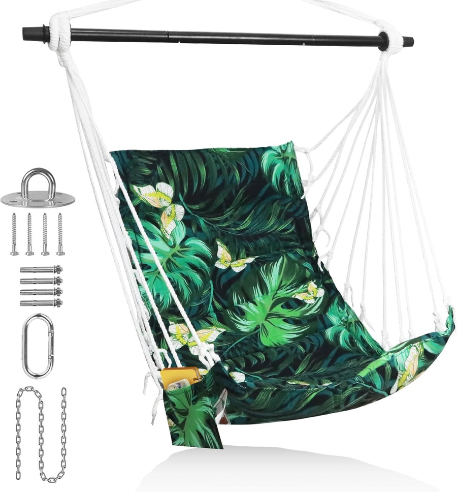 Indoor Hammock Swing Chair w/ Pocket | 350lbs, XL Seat, Easy Install