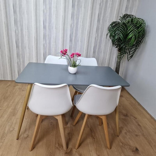 4 Seater Grey Dining Table with White Tulip Chairs – Modern Kitchen Set
