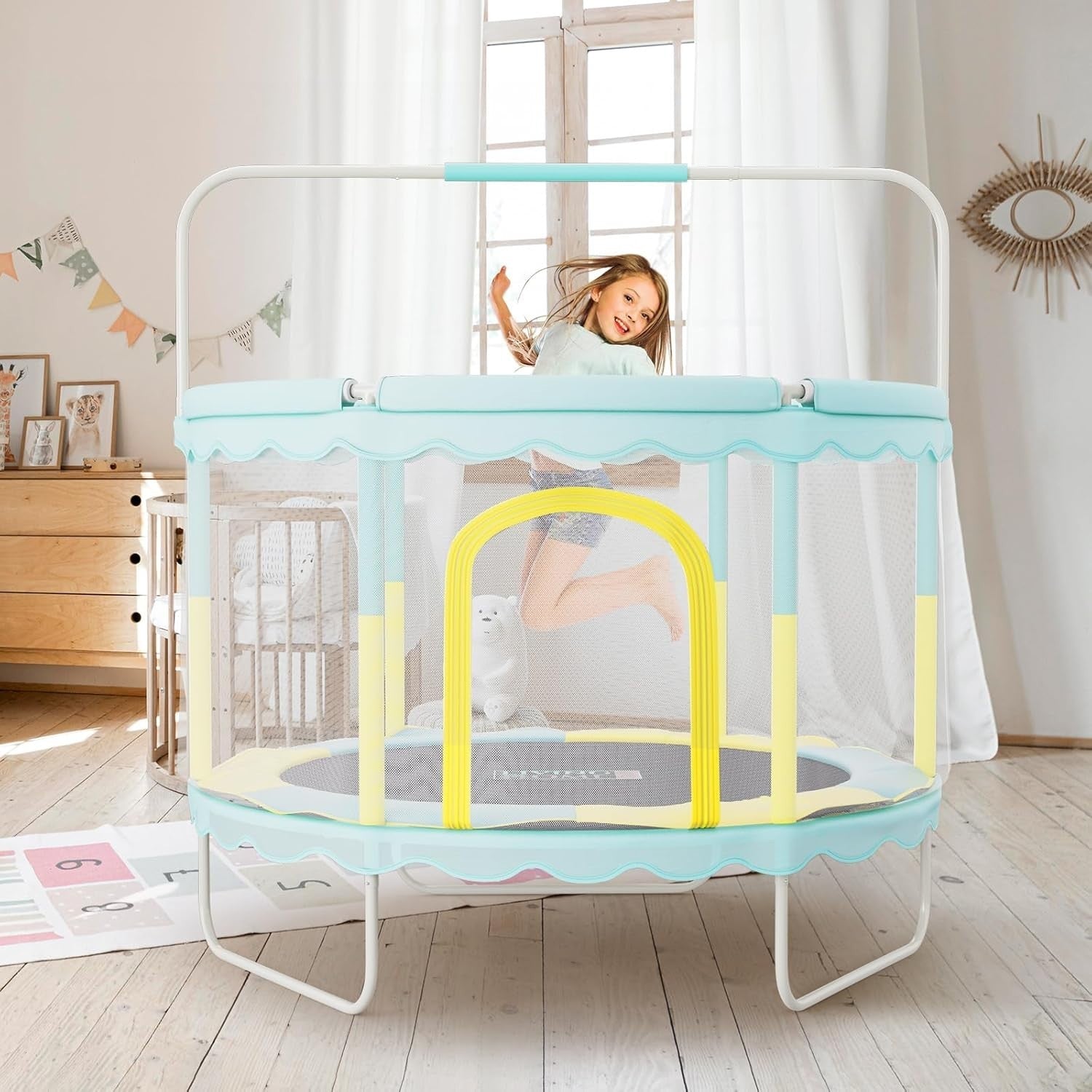 5FT Kids Trampoline Indoor Outdoor Play Set Safety Enclosure Hoop Rings