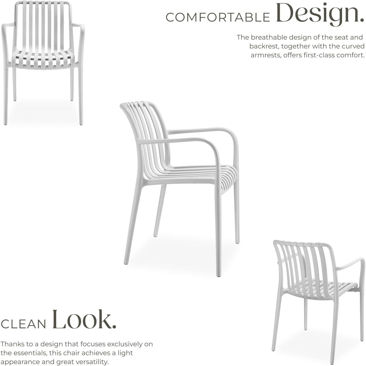 Stackable Garden Chairs Set of 2 Plastic Patio Armchairs Slatted Seat