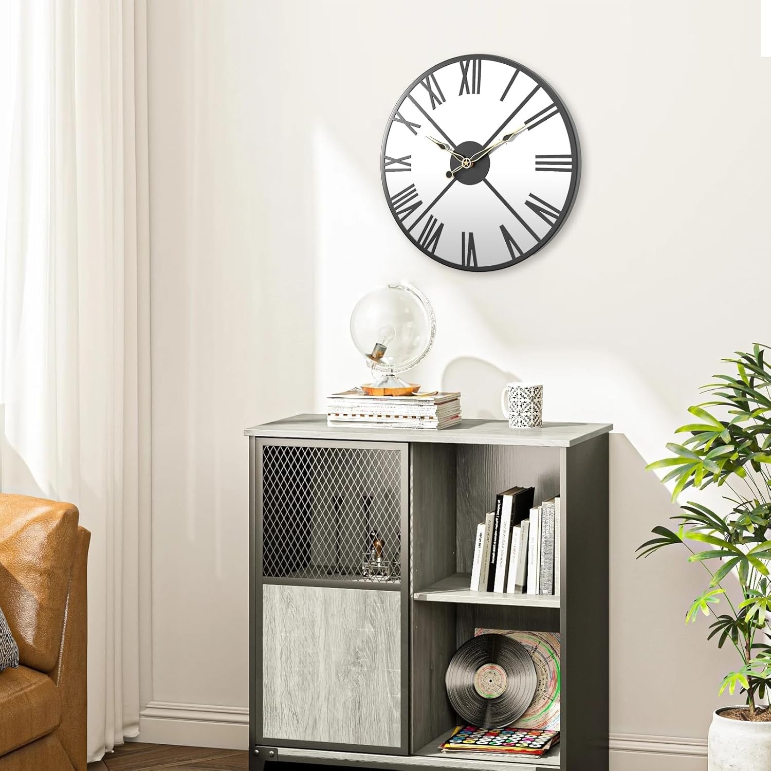 30cm Mirrored Wall Clock – Silent Roman Numeral Metal Frame Modern Design