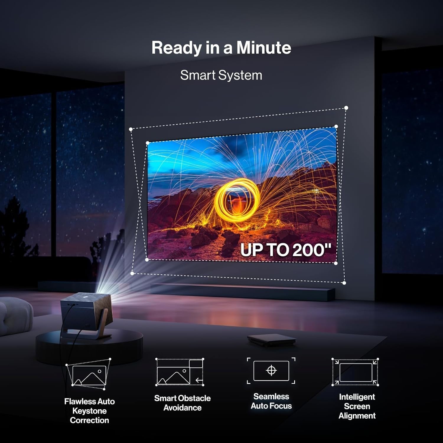 Netflix Smart Projector 1080P 4K Support 600 ISO WiFi Bluetooth 360°