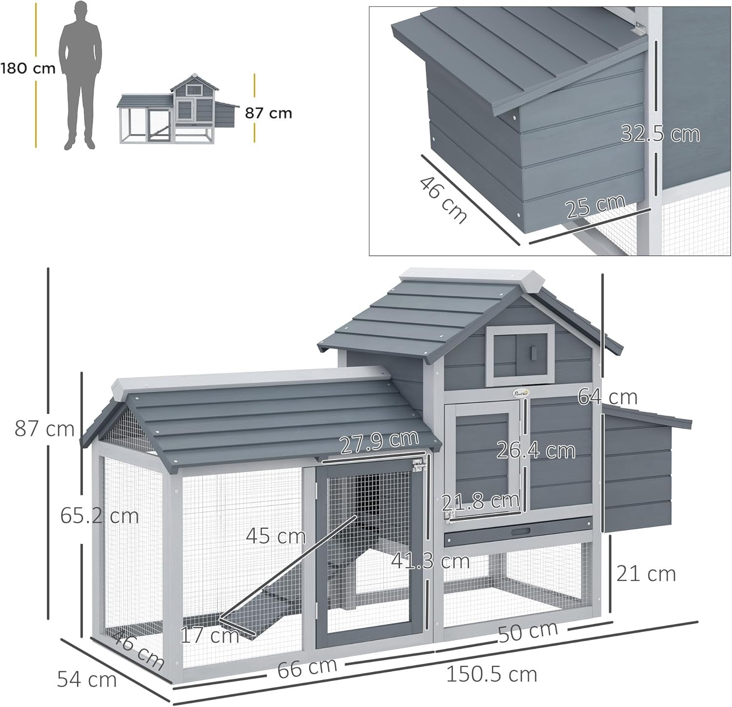 Chicken Coop with Run Outdoor Grey Wooden Hen House Lockable Hutch
