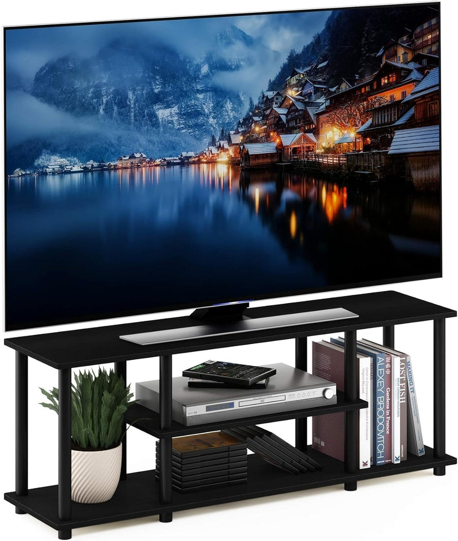 Modern 3 Tier TV Stand Walnut Black for 50" Screen | No Tool Assembly