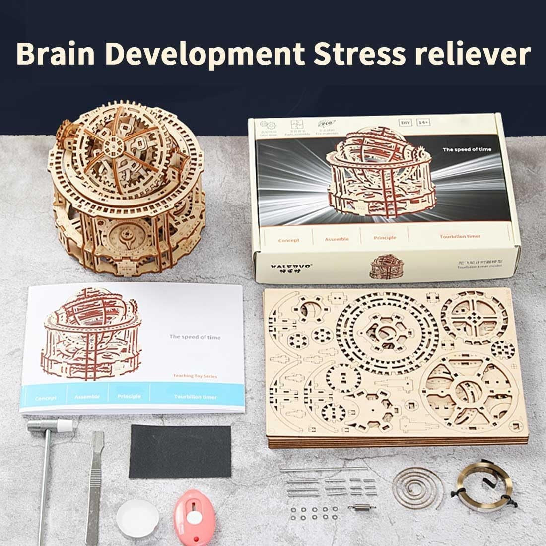 3D Wooden Tourbillon Timer Puzzle 218PCS Mechanical DIY Model Kit