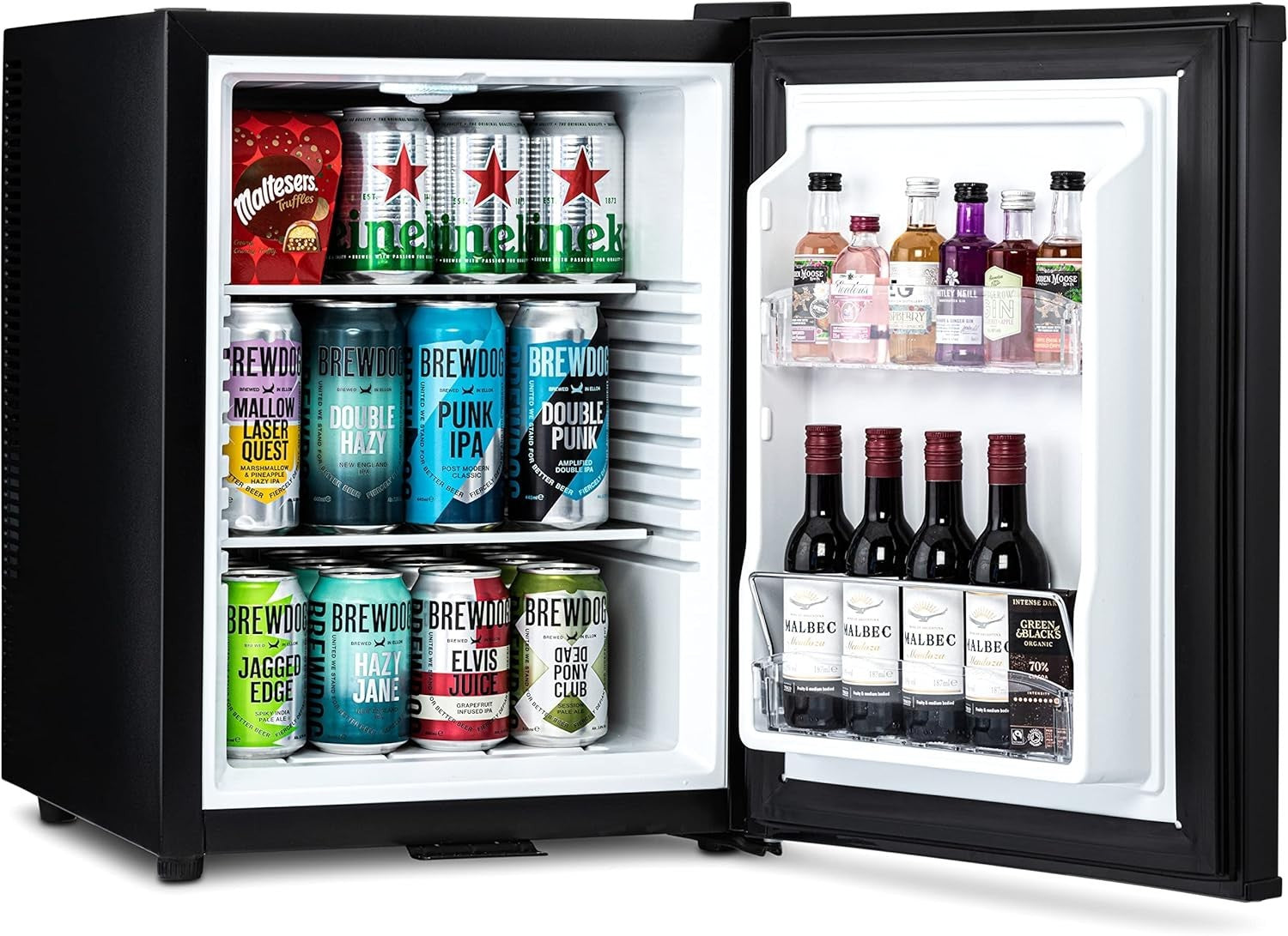50L Black Mini Fridge Compact LED Lockable Tabletop Cooler Bedroom Office