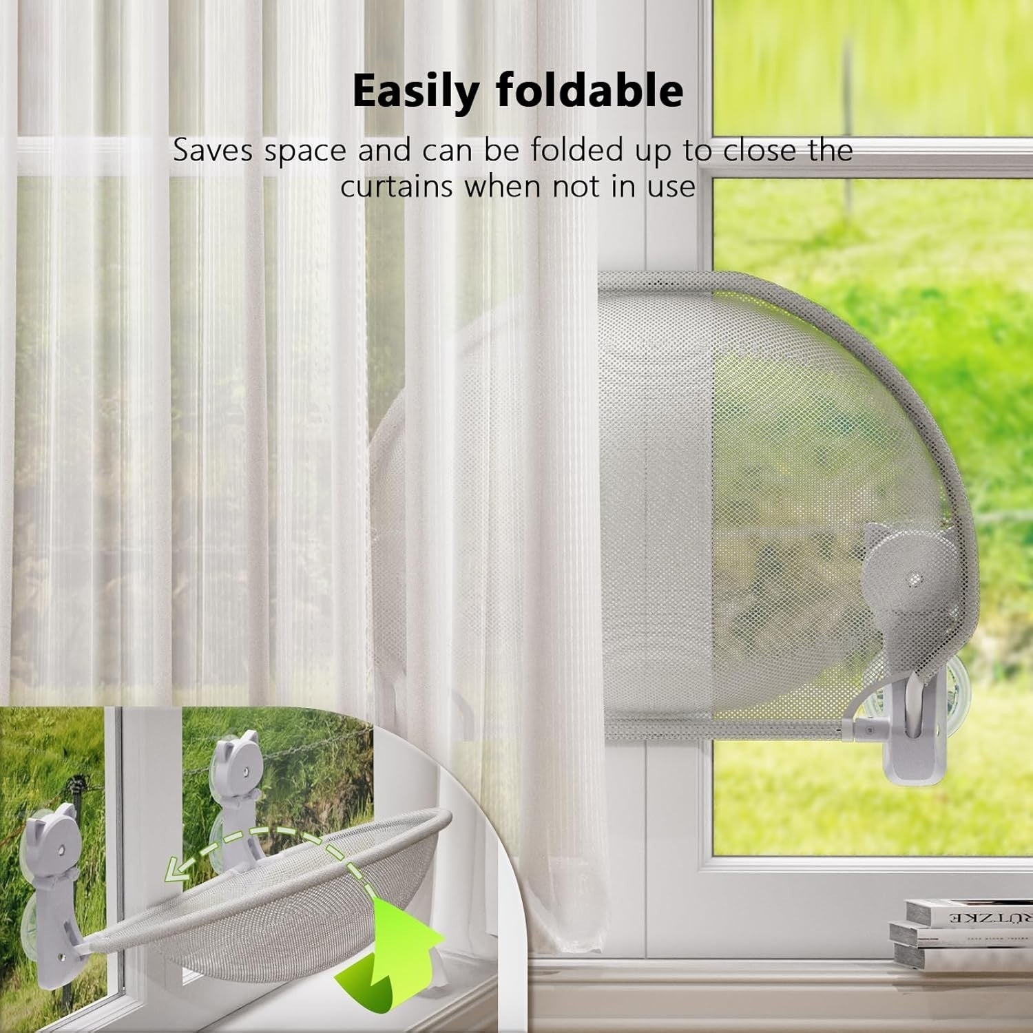 Foldable Cat Window Perch Mesh Hammock Cordless Suction Cup Bed
