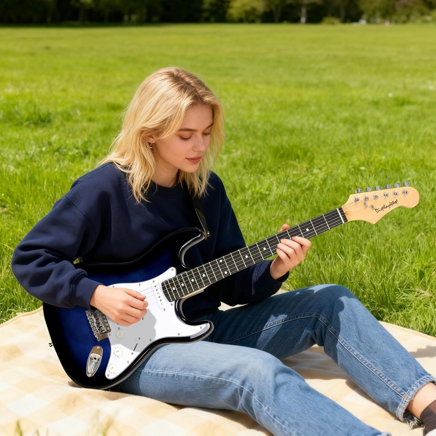 Full Size Electric Guitar Starter Kit with Amp Stand Blue White