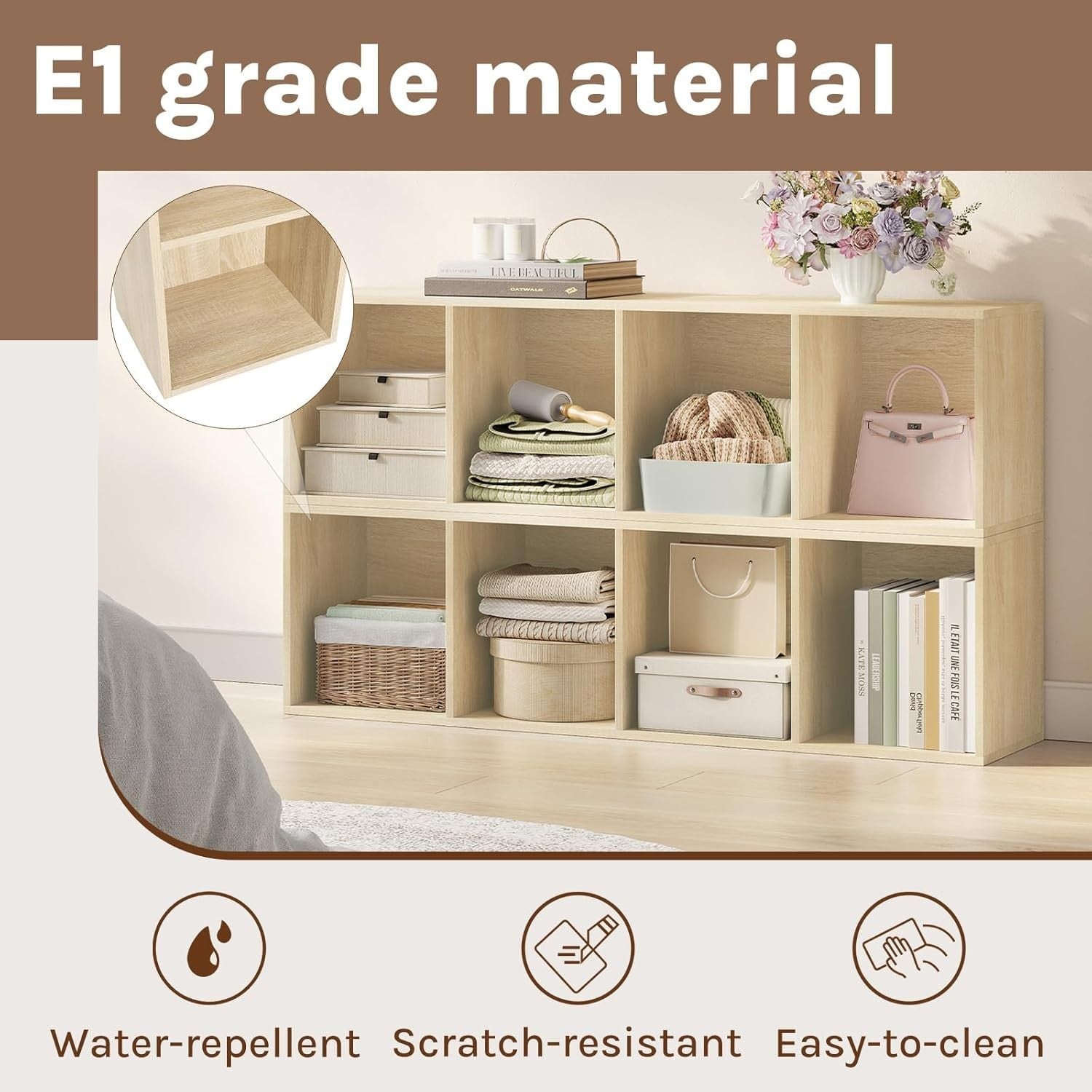 Oak 4 Cube Bookcase Storage Shelf Unit Small Freestanding Display Cabinet