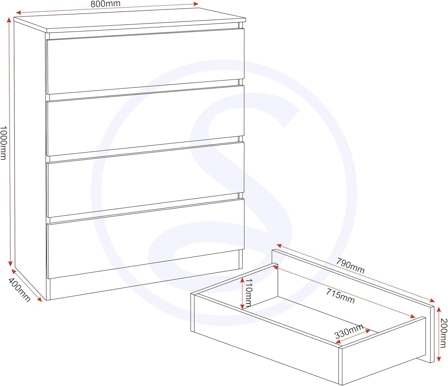 4 Drawer Chest Urban Snow Bedroom Storage Cabinet Modern Tall Unit