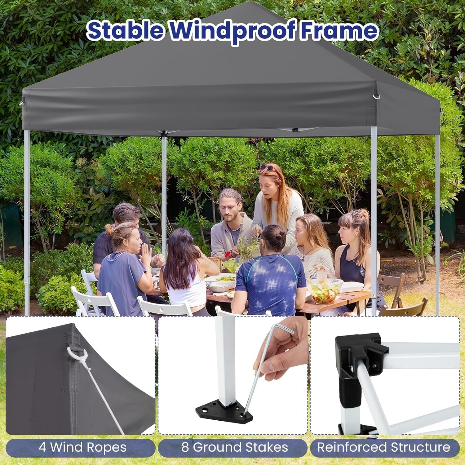 2x2m Pop Up Gazebo Adjustable Waterproof Sun Shelter w/ Carry Bag Grey