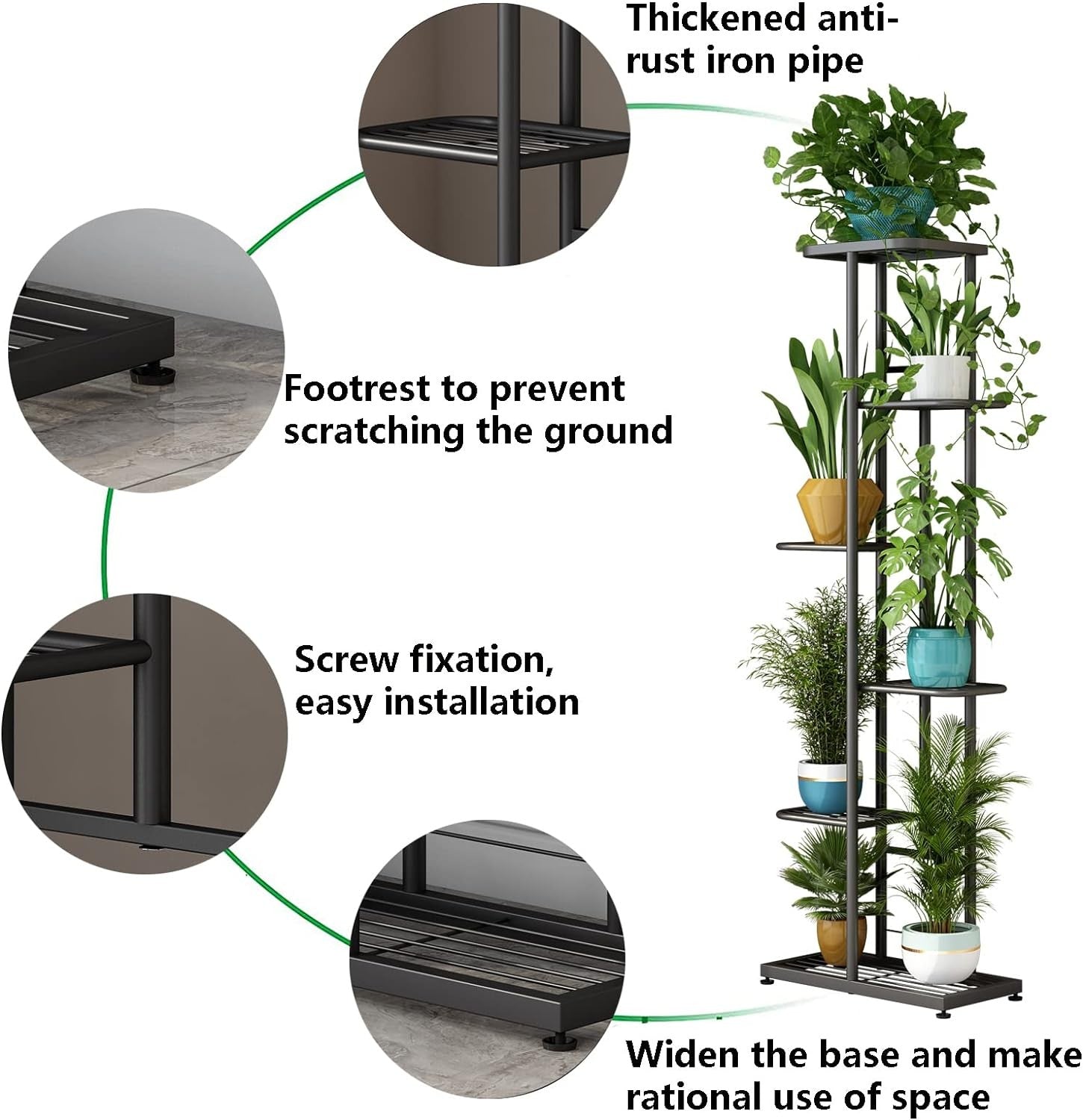 6 Tier Metal Plant Stand Indoor Outdoor Multi Pot Display Rack Dark Grey