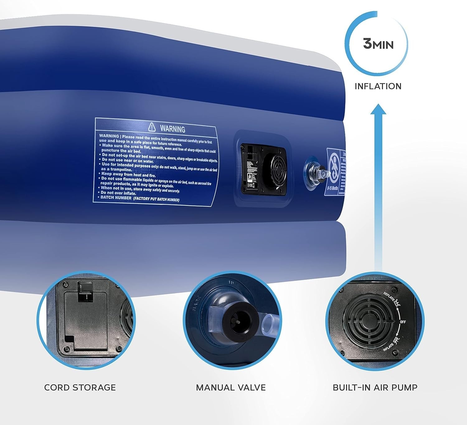 Single Inflatable Air Mattress with Electric Pump & Pillow – 99x196cm