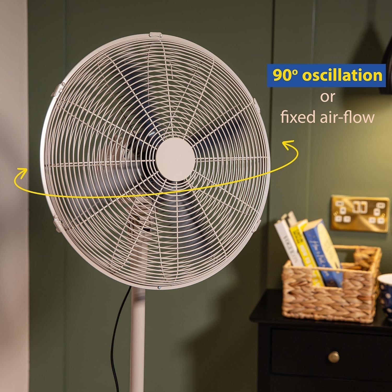 16" Greige Metal Pedestal Fan – 3-Speed Adjustable Height Oscillating Floor Fan