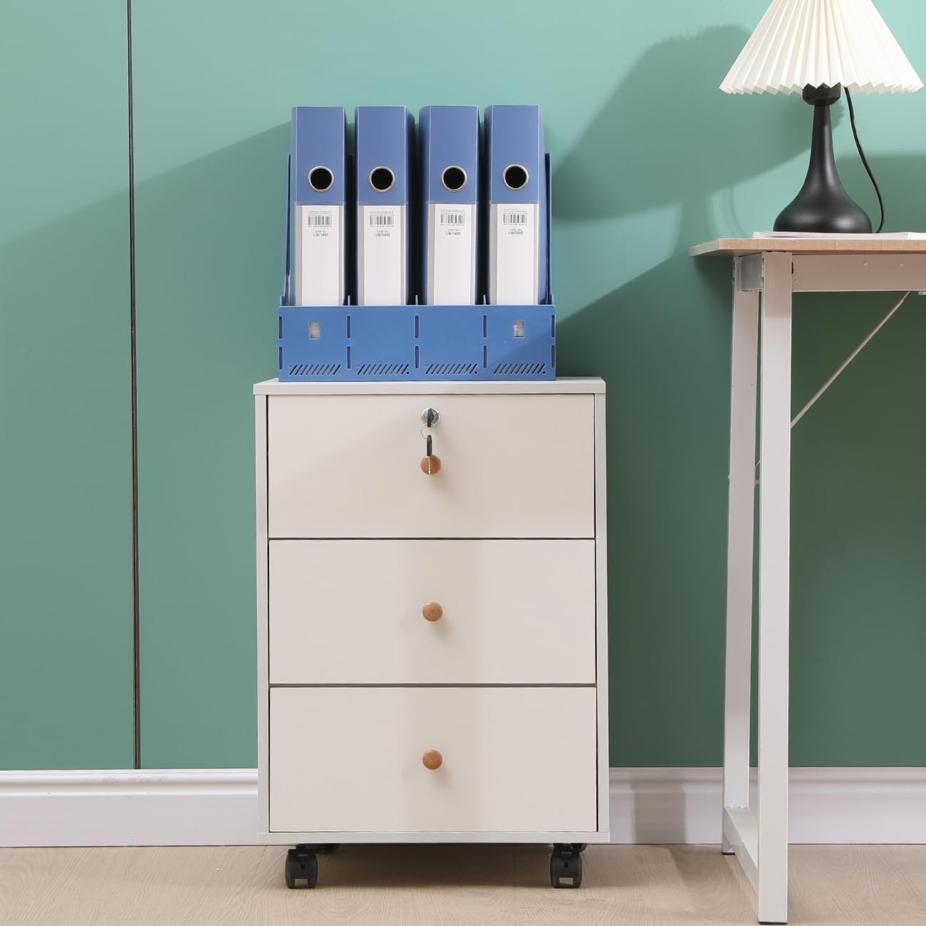 White Mobile Filing Cabinet 3 Drawer A4 Under Desk Office Storage