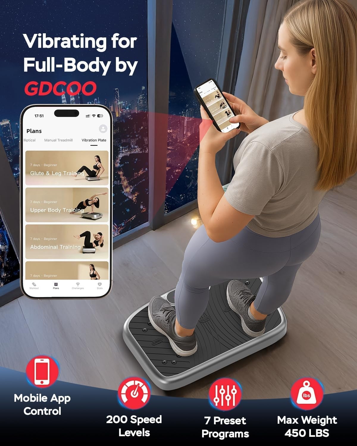 Gray App-Controlled Vibration Plate Exercise Machine 200 Speeds 450lb
