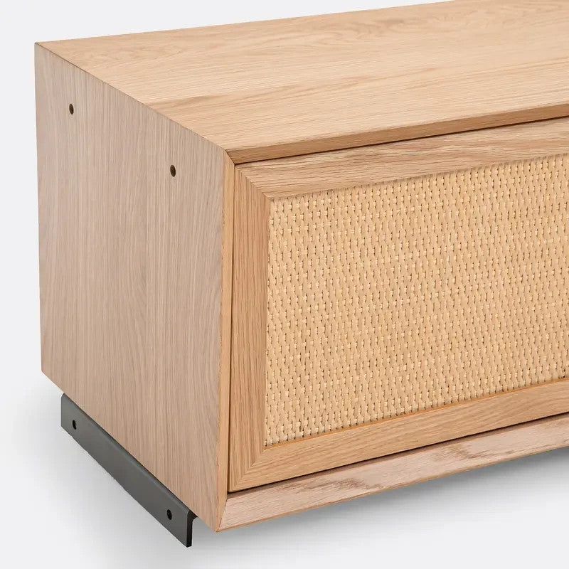140cm Oak Veneer TV Unit with Cane Doors – Retro Media Console