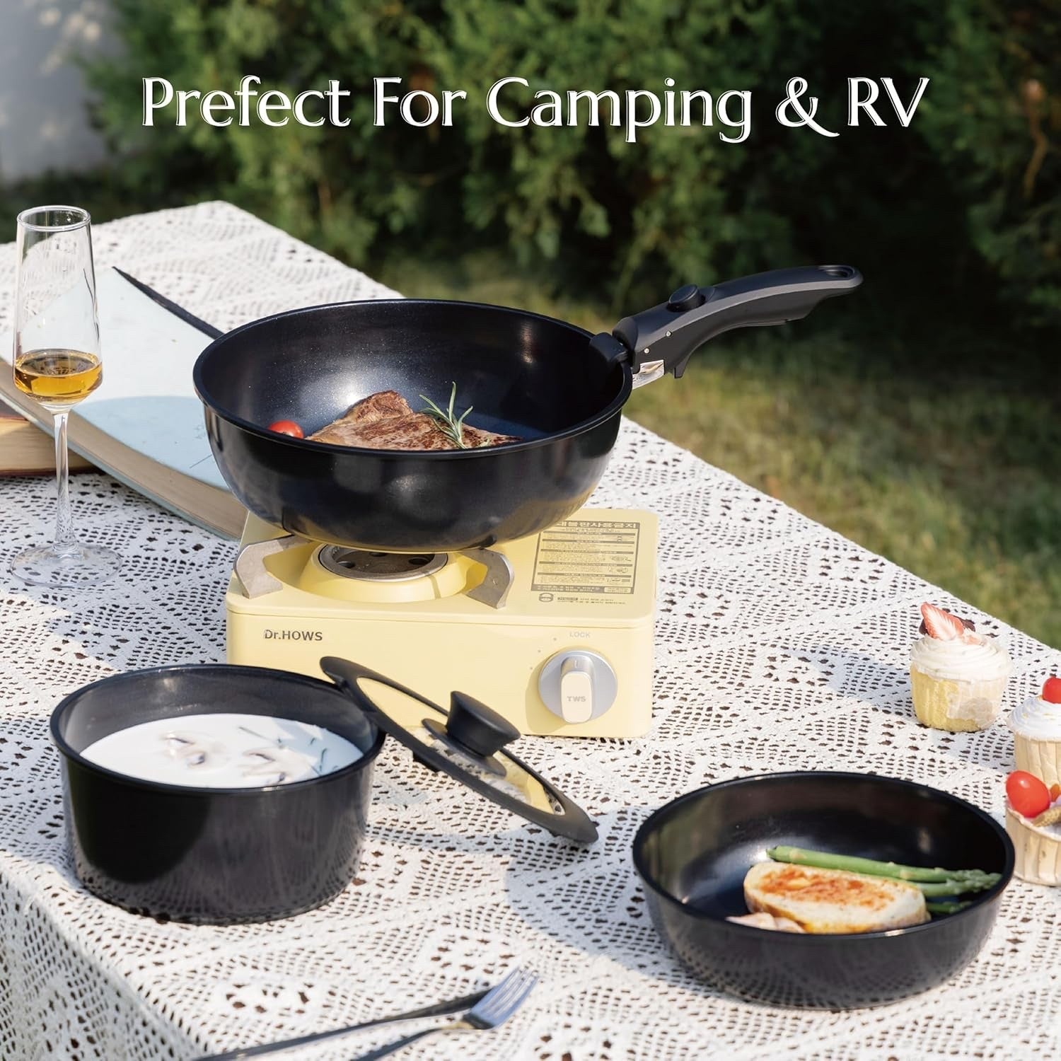 5pcs Black Ceramic Cookware Set Removable Handle Induction & Oven Safe