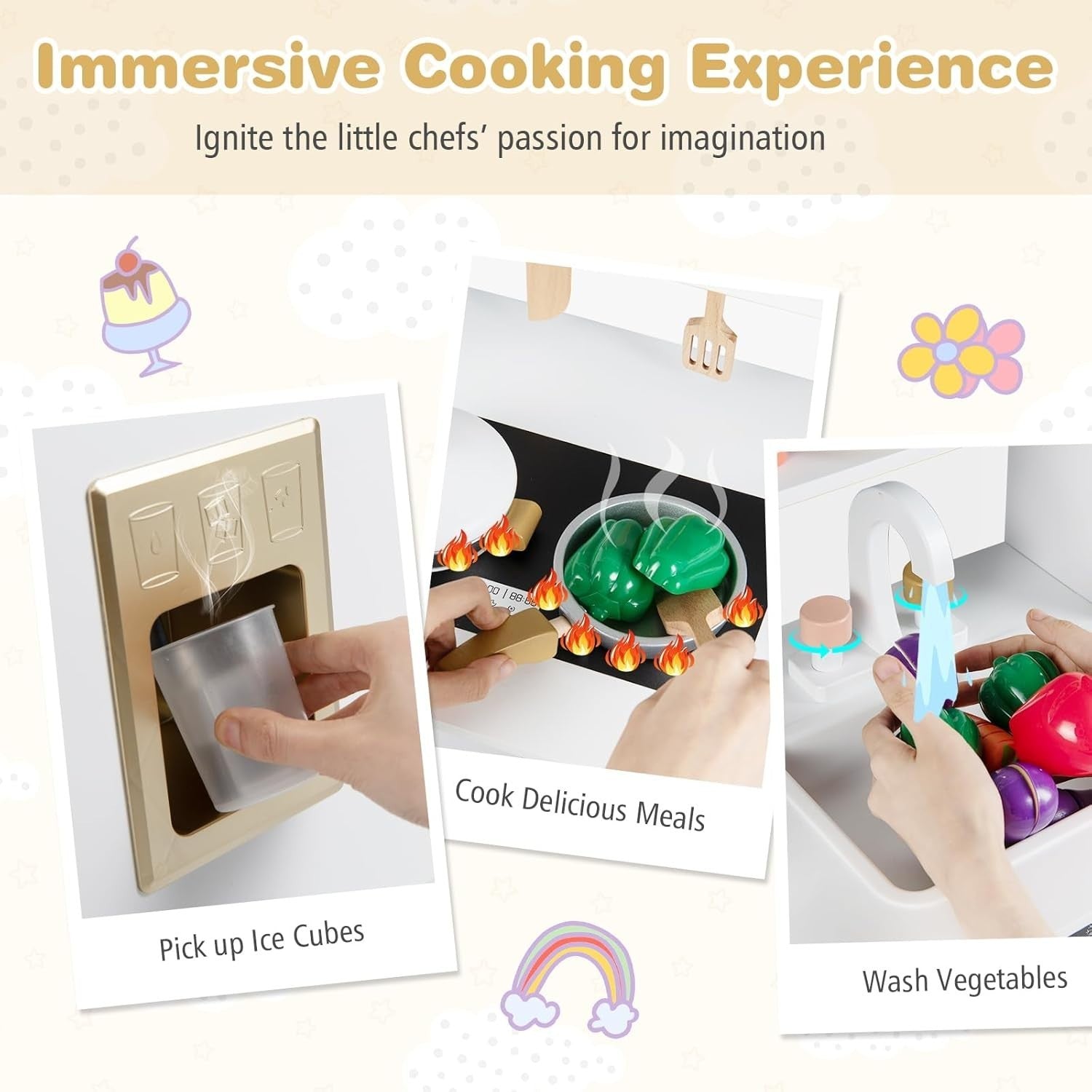 Wooden Kids Play Kitchen White Coffee Maker Oven 17PCS Toy Set