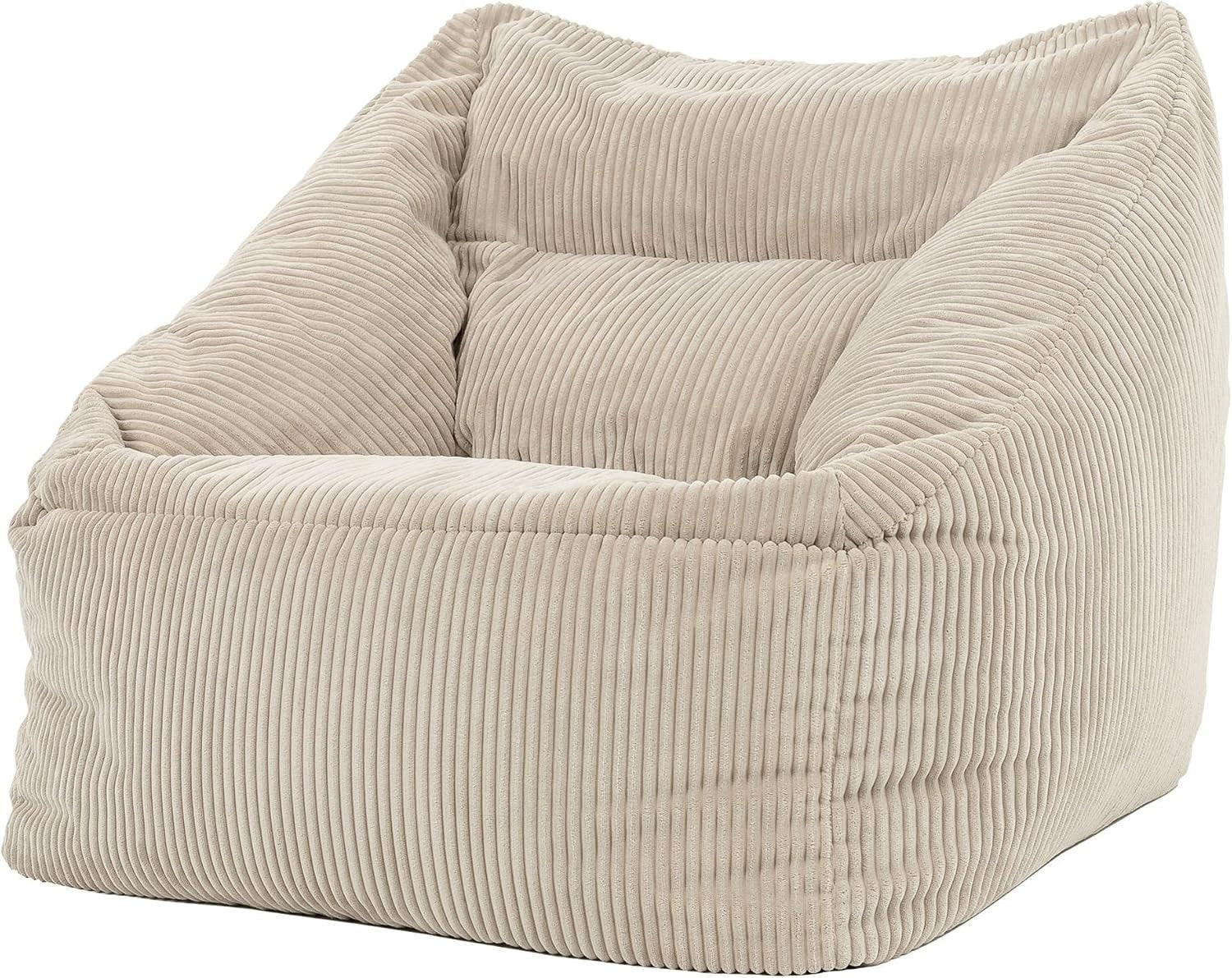 Beige Cord Bean Bag Chair Adult Sofa Seat Lounge Armchair for Home & Gaming