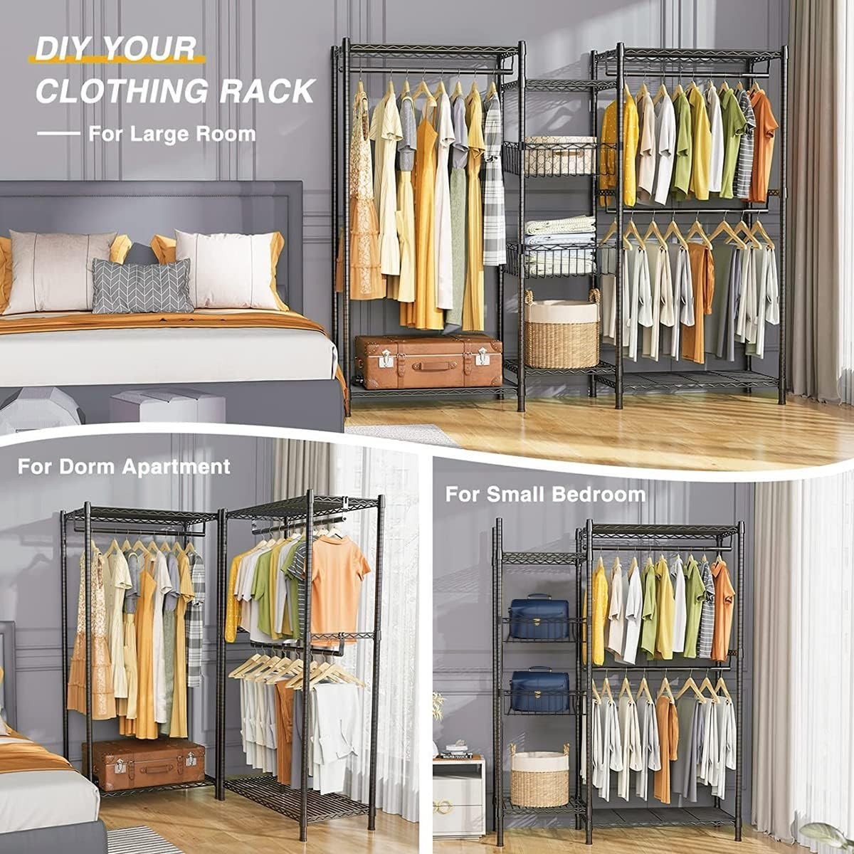 Heavy Duty Clothes Rail with Shelves & Baskets Black 320kg