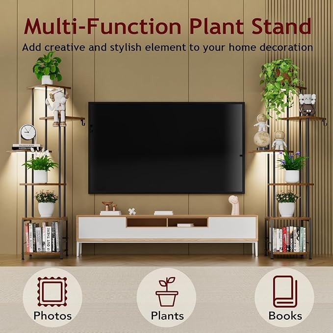 6 Tier Metal Plant Stand with Grow Lights, Tall Indoor Flower Shelf for Living