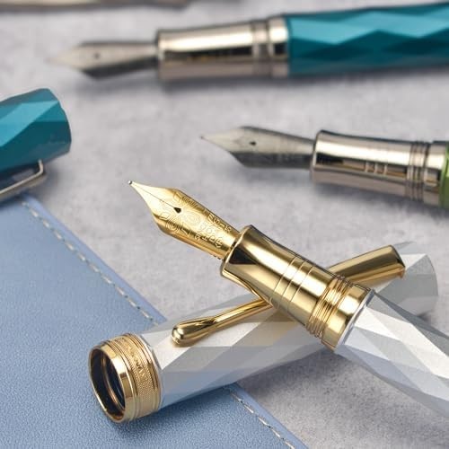 Luxury Metal Fountain Pen Extra Fine Gold Nib Silver Twill Gift Case