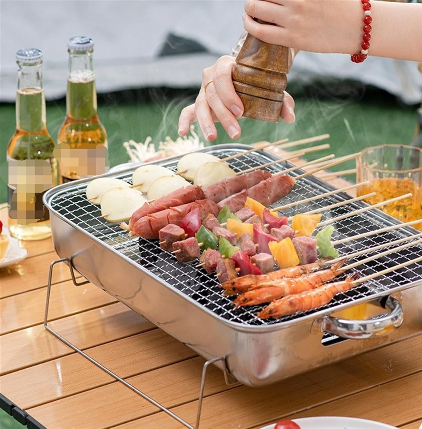 Portable Stainless Steel Charcoal BBQ Grill Compact Outdoor Camping Cooking Rack