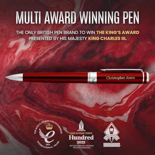 Luxury Personalised Ballpoint Pen – Crimson Red Brass Chrome, Refillable Ink