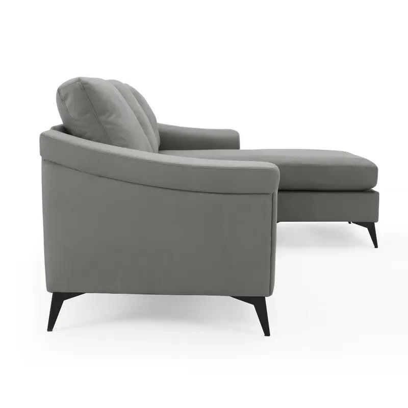 Modern Grey 3 Seater Sofa with Chaise Air Leather Reversible Lounge