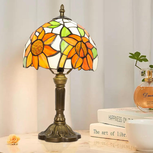 Sunflower Tiffany Table Lamp | Dimmable LED | Vintage Bedside Light