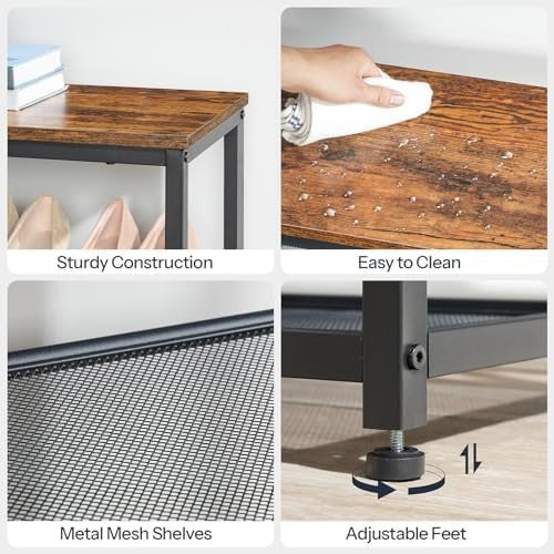 Rustic Brown 5-Tier Shoe Storage Bench with Seat Metal Frame Entryway Rack