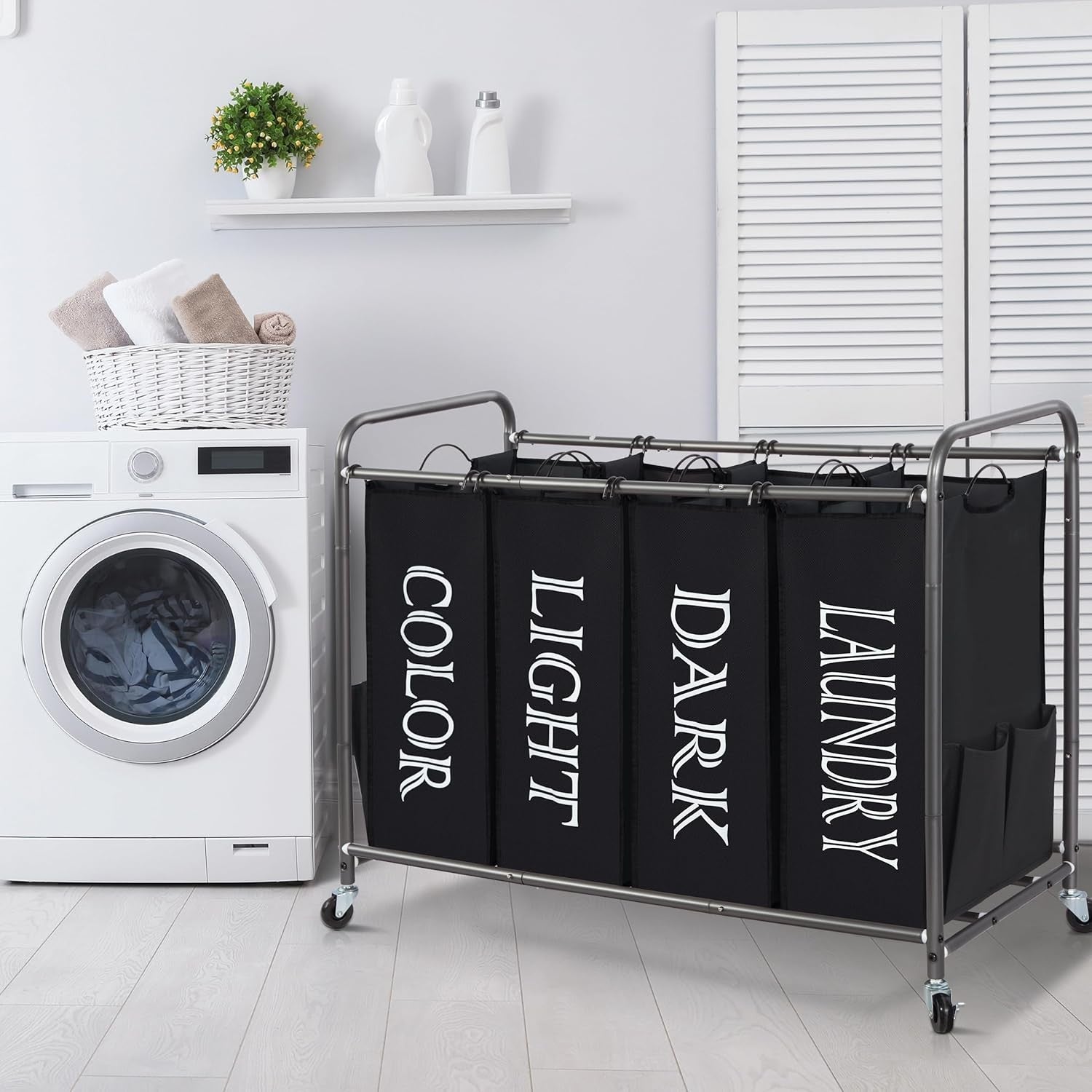4 Section Laundry Sorter on Wheels with Removable Bags Large Rolling Hamper
