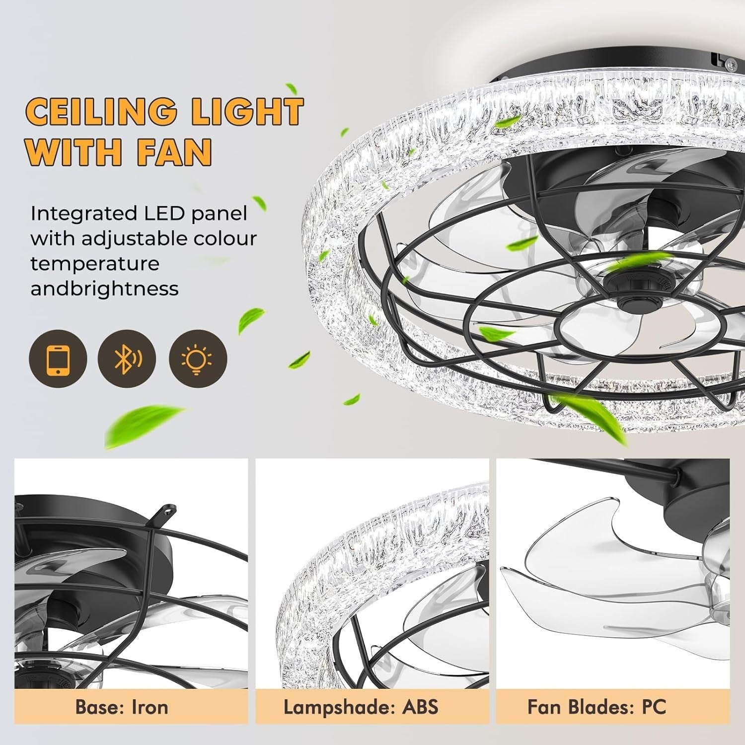 Bellanny 49CM Ceiling Fan, 6 Speeds, Dimmable LED, Reversible, Quiet Motor