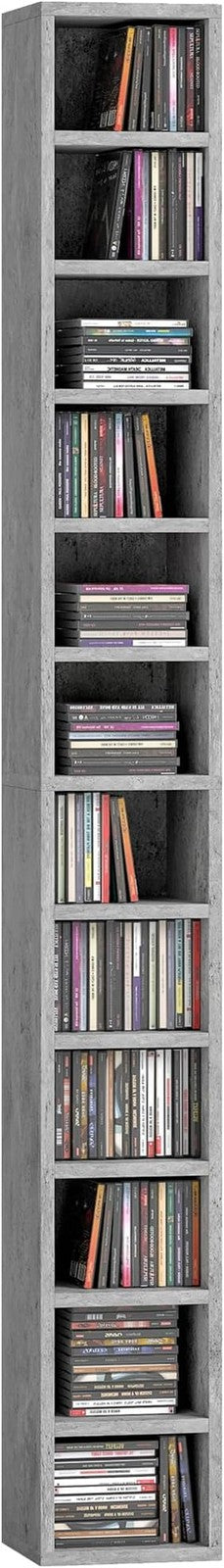Tall CD Storage Tower 12-Cube Bookcase Slim Shelf Unit 175cm Modern Grey