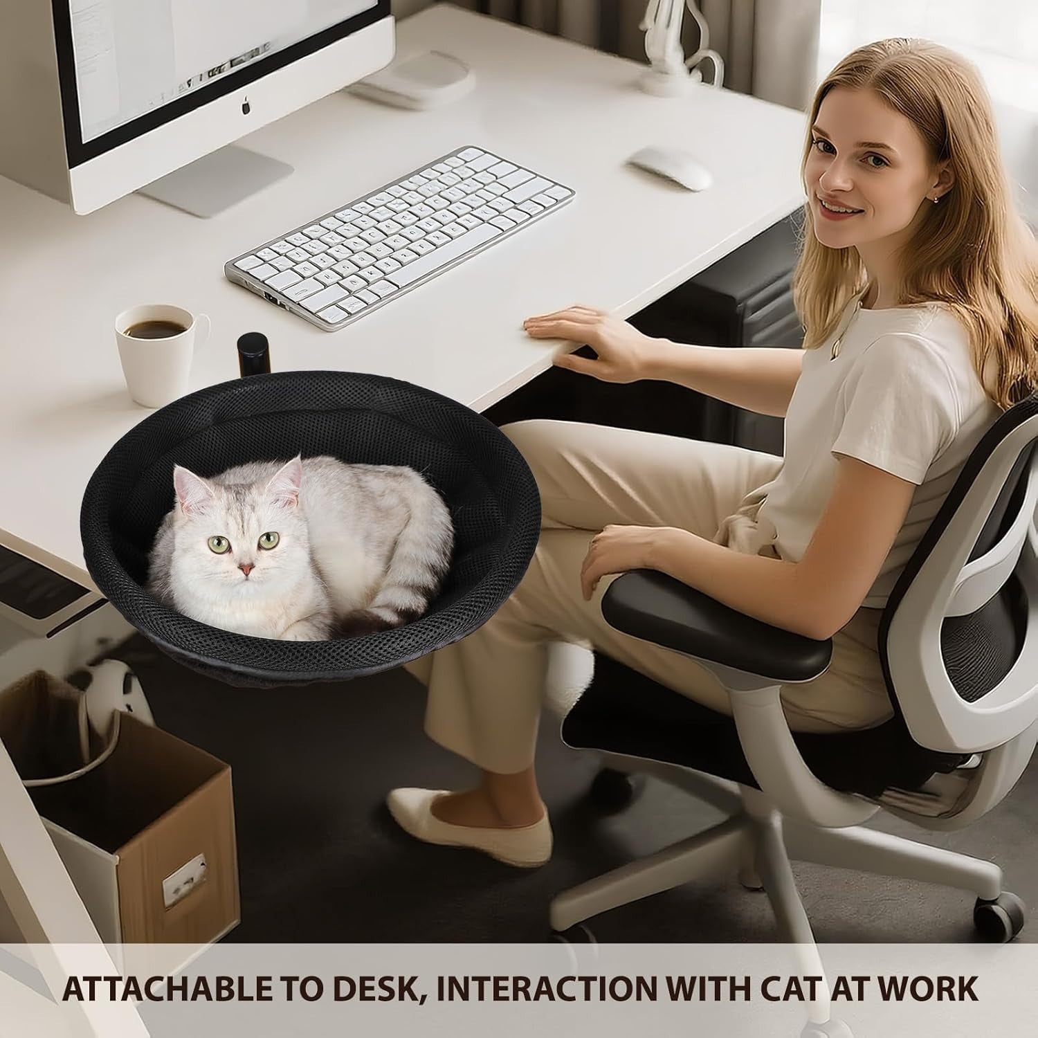 360 Rotating Desk Cat Bed Adjustable Cat Hammock Window Perch Black