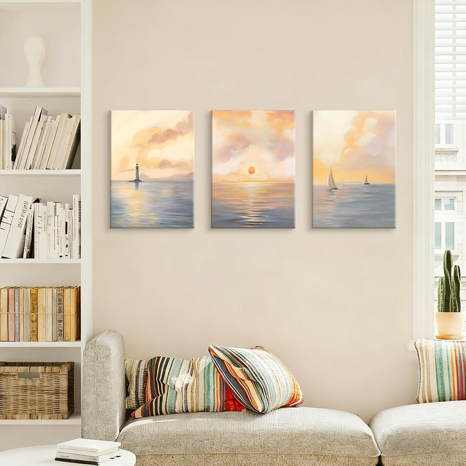 Set of 3 Ocean Sunrise Canvas Wall Art 40x60cm